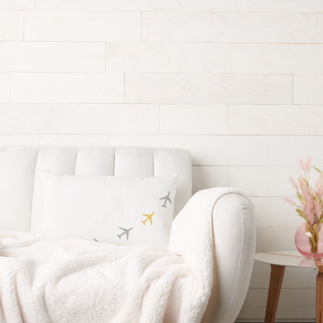 Gult Grått Flygplan Flygplan Aviation Fly Airways Lumbarkudde (Soffa)