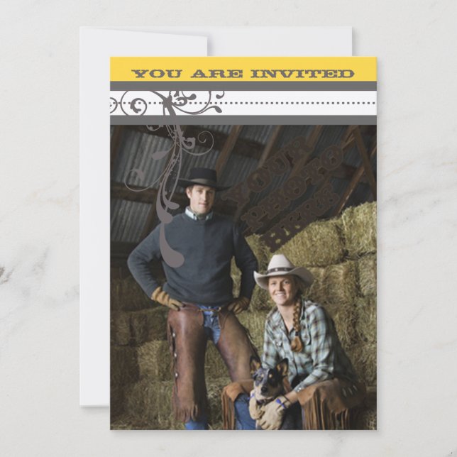 Gult & Grått Funky Swirls Bröllop spara datum Datumet (Framsida)