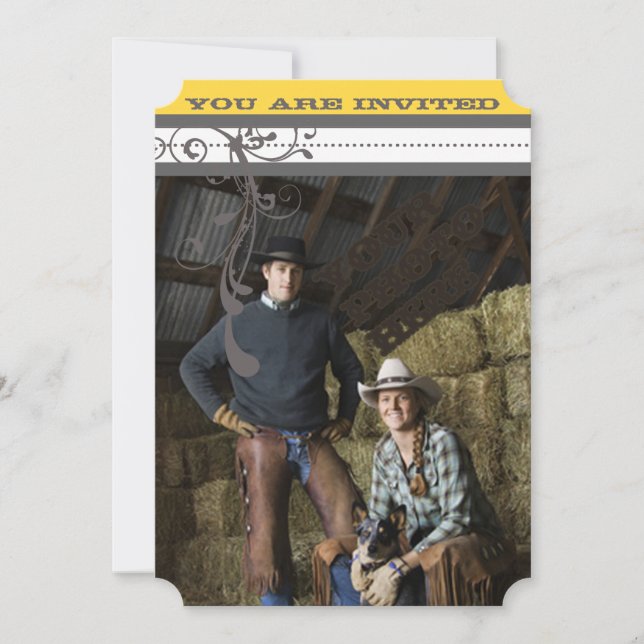 Gult & Grått Funky Swirls Bröllop spara datum Spara Datumet (Framsida)