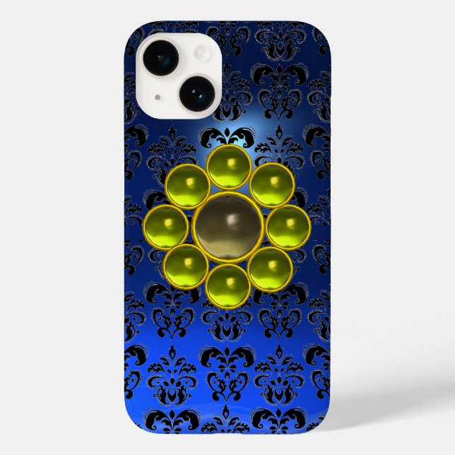 GULT GRÅTT GEMSTONE MON Bright Blue Black Damask (Baksida)