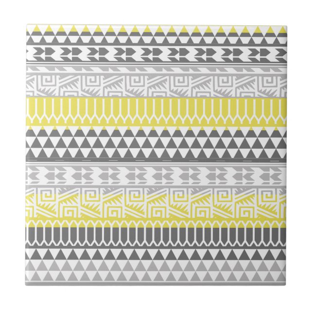 Gult Grått Geometric Aztec Tribal Print Mönster Kakelplatta (Framsidan)
