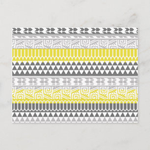Gult Grått Geometric Aztec Tribal Print Mönster Vykort