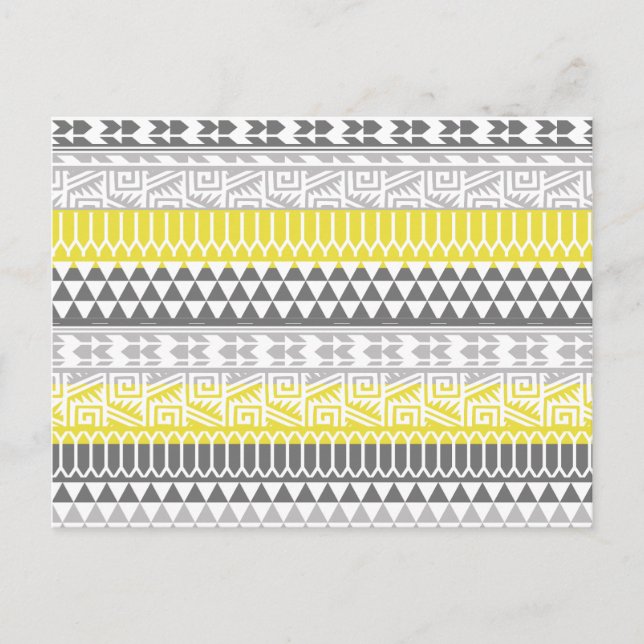 Gult Grått Geometric Aztec Tribal Print Mönster Vykort (Framsida)