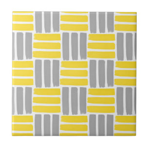 Gult Grått Geometric Brushstrokes Mönster Kakelplatta