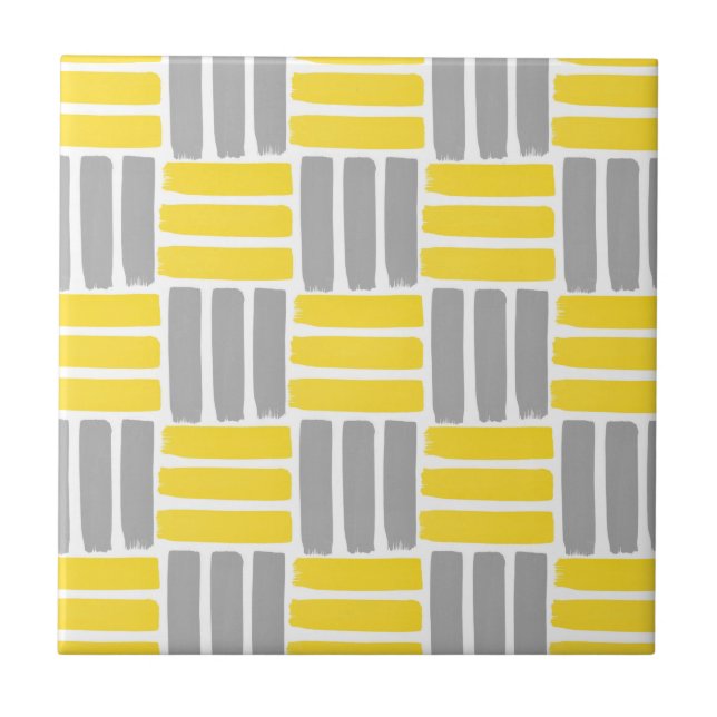 Gult Grått Geometric Brushstrokes Mönster Kakelplatta (Framsidan)