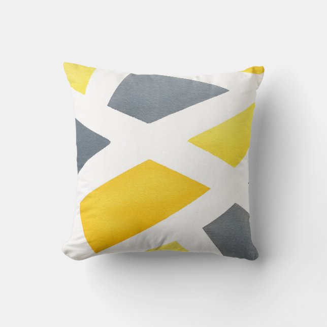 Gult Grått Geometric Kudde (Framsida)