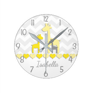 Gult Grått Giraffe Wall Clock Rund Klocka
