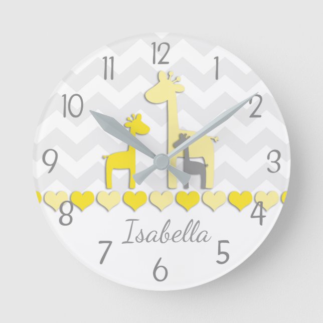 Gult Grått Giraffe Wall Clock Rund Klocka (Framsida)