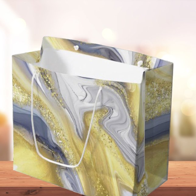 Gult Grått Guld Marble Effect jul (Luxury Yellow Grey Gold Marble Effect Christmas Large Gift Bag)
