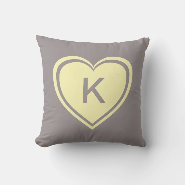 Gult Grått Heart Monogram Alla hjärtans dag Kudde (Framsida)