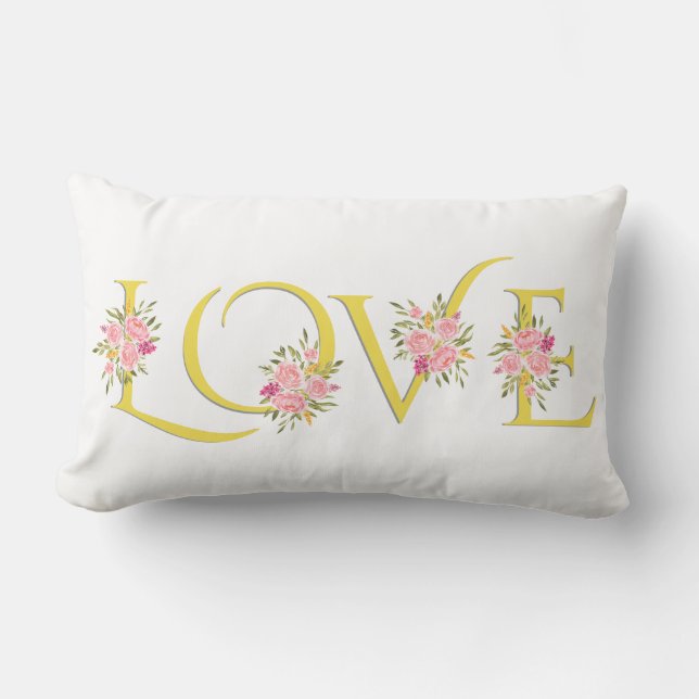 Gult, grått Kärlek-typografi, ro Valentines day Lumbarkudde (Framsida)