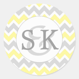 Gult Grått Monogram Bröllop kuvertförseglingar Runt Klistermärke
