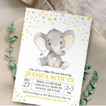 Gult Grått Neutralt Polka Dot Elephant Baby Shower