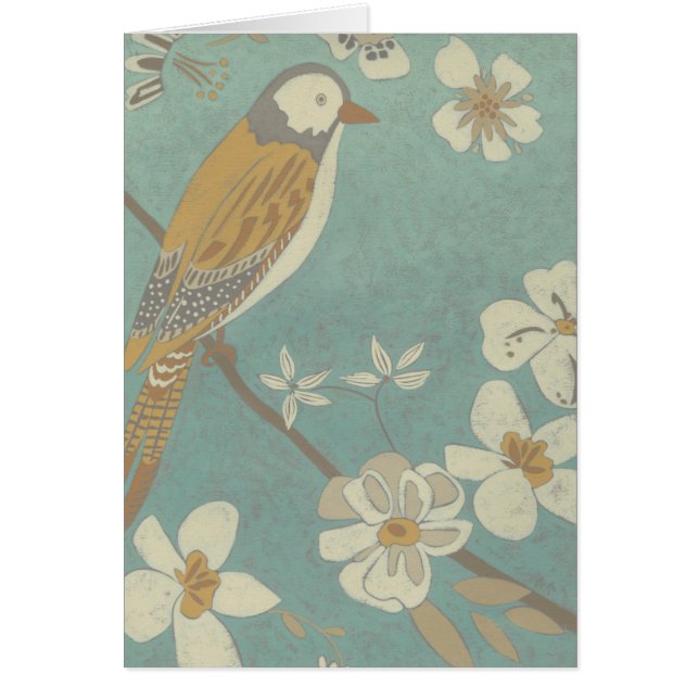 Gult, Grått och Beige Bird Perched på Gren Hälsningskort (Framsidan)
