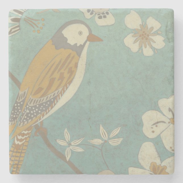 Gult, Grått och Beige Bird Perched på Gren Stenunderlägg (Framsidan)