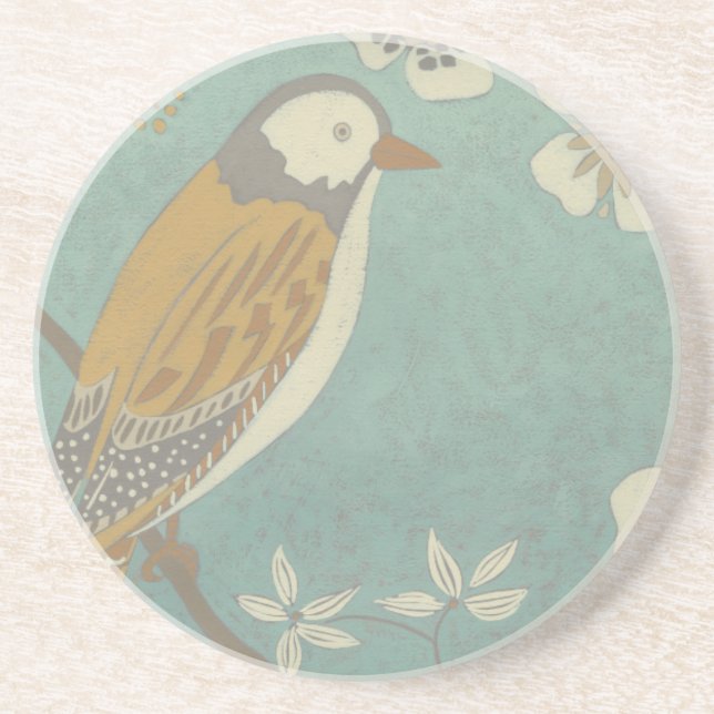 Gult, Grått och Beige Bird Perched på Gren Underlägg (Framsidan)