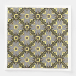 Gult, Grått och Svarta blommor Mönster Pappersservett