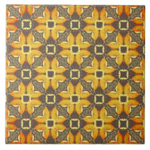 Gult, Grått och Taupe Hipster Flowers Mönster