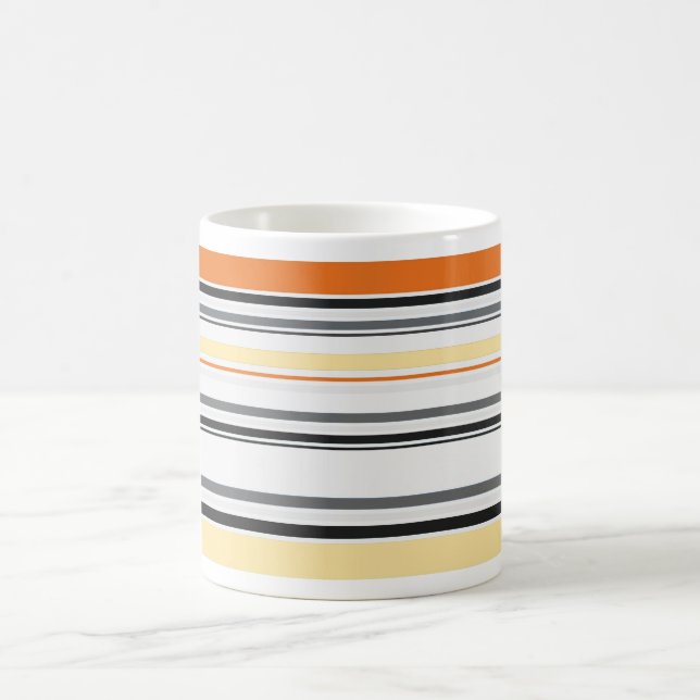 Gult, Grått, Orange, Cream Retro Stripe Mugg (Center)