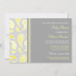 Gult Grått Paisley Anpassningsbar Baby Shower-inbj Inbjudningar