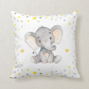 Gult Grått Polka Dot Elephant Baby Shower Nursery Kudde