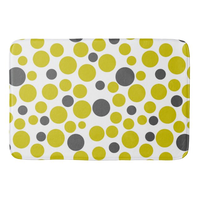 gult grått polka dots på vit bakgrund badrumsmatta (Framsidan)