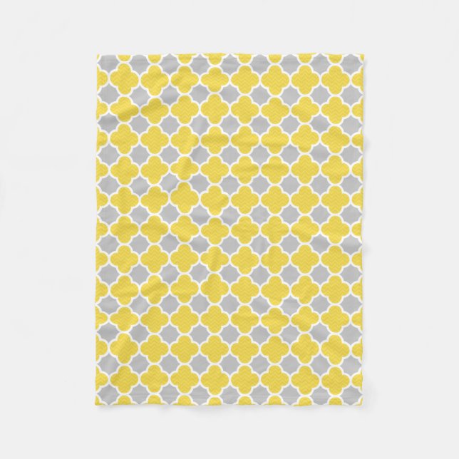 Gult & grått Quatrefoil geometriskt mönster Fleecefilt (Framsidan)