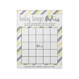 Gult & Grått Rand Elephant Baby Shower- Bingo Anteckningsblock