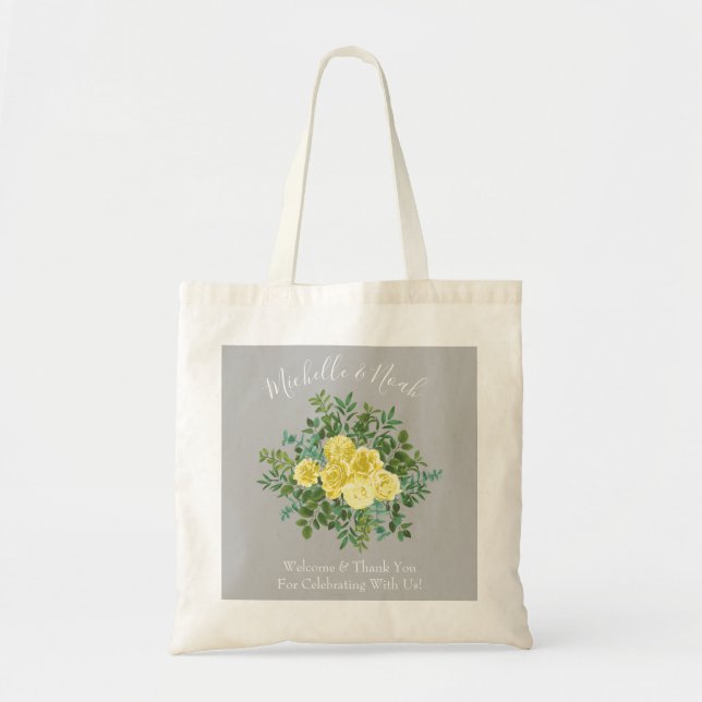GULT & GRÅTT VINTAGE ELEGANT BLOMMIGT BRÖLLOP TYGKASSE (Framsidan)