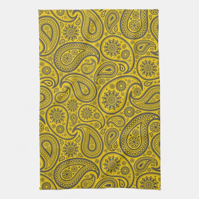 Gult & Grått Vintage Paisley Damasker Kökshandduk (Vertikal)