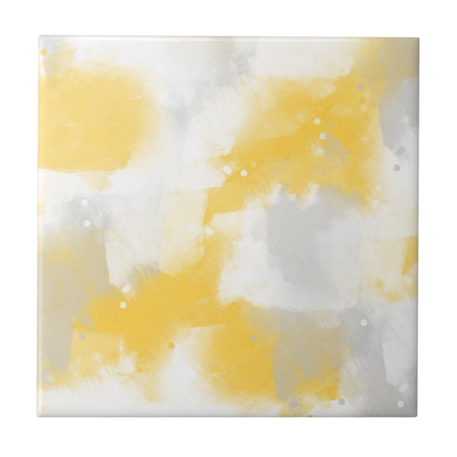Gult Grått & vit Abstrakt Brushstrokes Kakelplatta (Framsidan)
