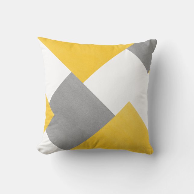 Gult Grått Vit Abstrakt Geometric Kudde (Framsida)
