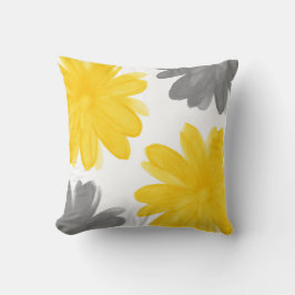 Gult Grått Watercolor Flowers Kudde