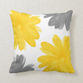 Gult Grått Watercolor Flowers Kudde