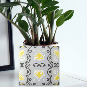 Gult Grått White Arabesque Geometric Mönster Kakelplatta