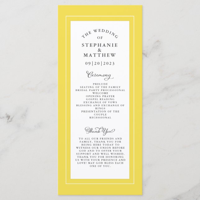 Gult Grått White Bröllop Service Ceremony Elegant Program (Framsida)