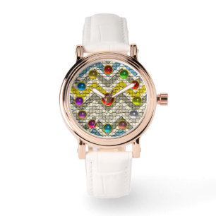 GULT GRÅTT WHITE CHEVRONS OCH FÄRGÄMNEN ARMBANDSUR