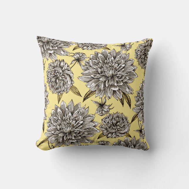 Gult Grått & White Decorative Morsa Blommönster Kudde (Framsida)
