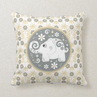 Gult Grått White Elephant Daisy Blommigt Pillow Kudde