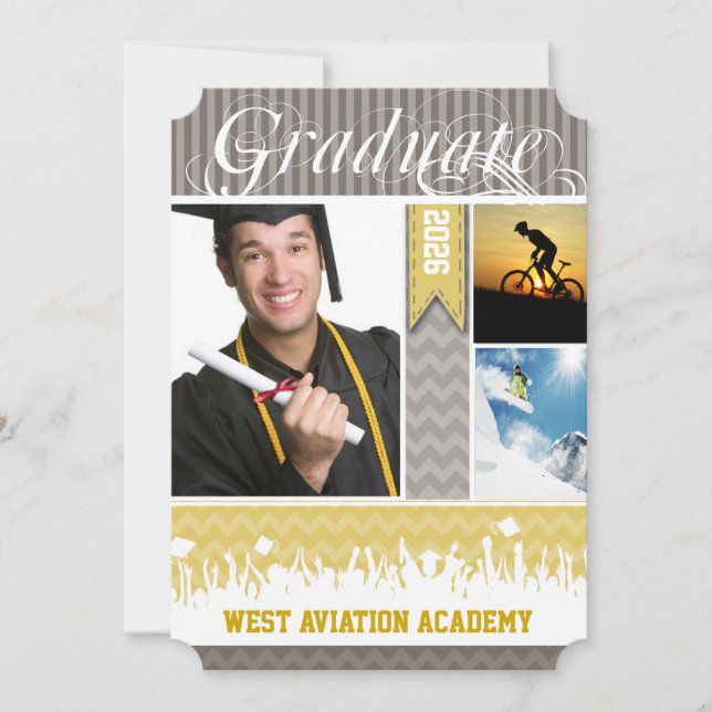 Gult Grått Zig Zag Senior 3 Bilder klass Meddelande (Framsida)