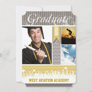 Gult Grått Zig Zag Senior 3 Bilder klass Meddelande