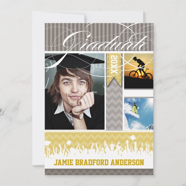 Gult Grått Zig Zag Senior 3 Bilder klass Meddelande (Framsida)