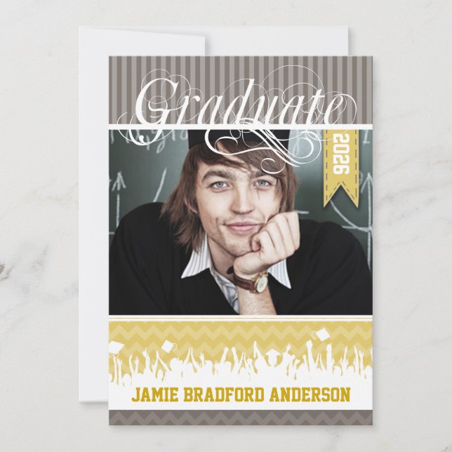 Gult Grått Zig Zag Senior Bild, klass Meddelande (Framsida)