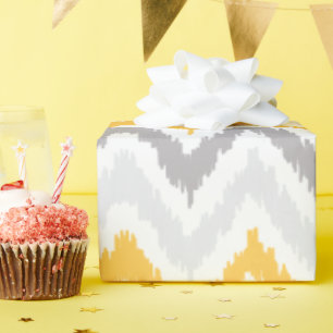 Gult Grått Zigzags Ikat Mönster Presentpapper