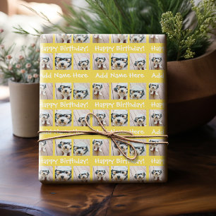 Gult Grattis på födelsedagen Namn 6-kvadratfotomak Presentpapper