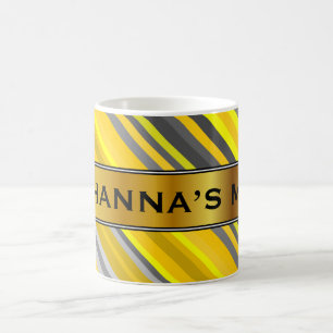 Gult- & gråttrandmönster + Anpassningsbarnamnmug Kaffemugg