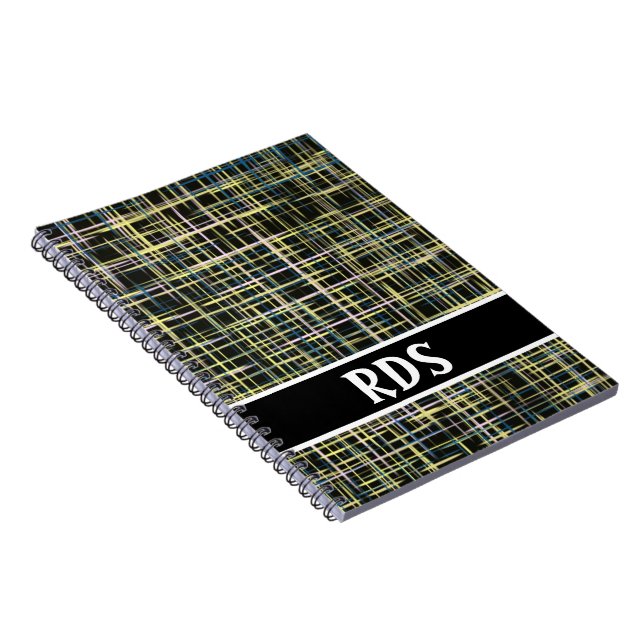Gult Grid Linjer Art Mönster Anteckningsbok (Högra Sidan)