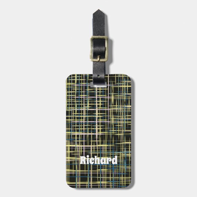 Gult Grid Linjer Art Mönster Bagagebricka (Vertikal Framsida)