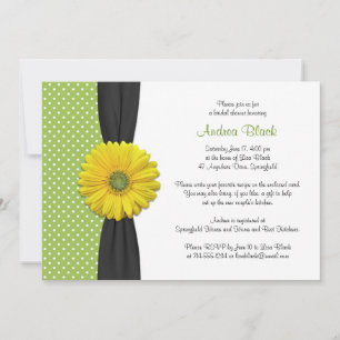 Gult Grönt Black Daisy Polka Dot Möhippa Inbjudningar
