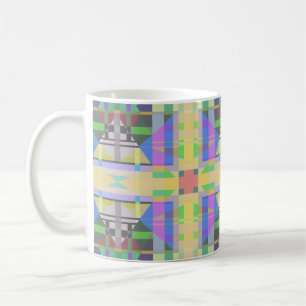 Gult Grönt Blue Lila Geometric Kaffemugg